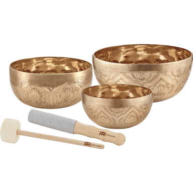 Engraved Singing Bowl Set - 3 Handmade Sound Healing Bowls - Special Engraved Series Singing Bowl Set