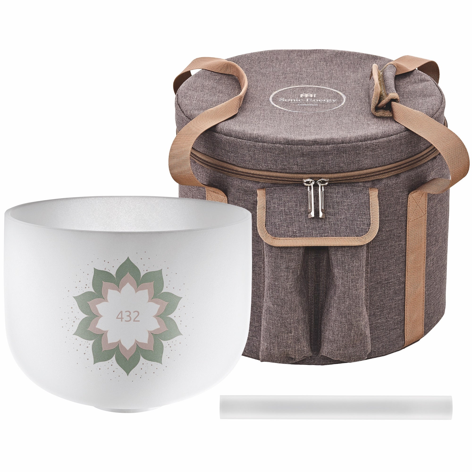 432 Hz Lotus crystal singing bowl, 9 inch, with carrying bag and rod