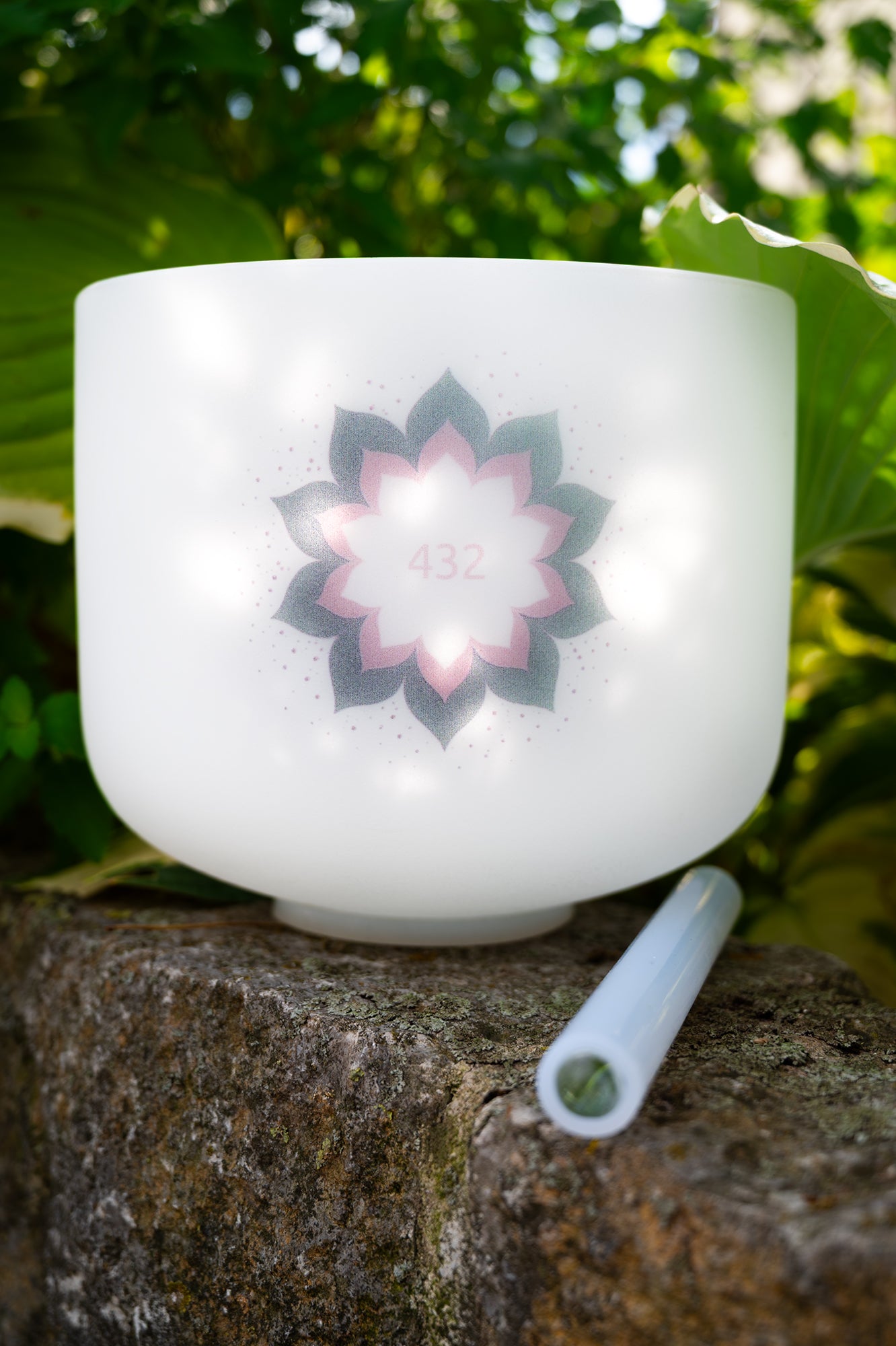 432 Hz 9" Crystal Singing Bowl Note A4 - Lotus Flower - 432 Hz White - Frosted Crystal Singing Bowl