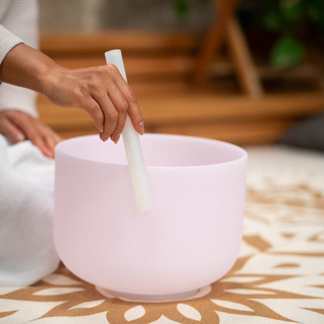 432 Hz Rose Quartz 10" Crystal Singing Bowl Note F4 - Heart Chakra - Rose Quartz Crystal Singing Bowls