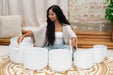 432 Hz Pro Crystal Singing Bowl Chakra Set of 7 - Pure White Frosted Quartz - Crystal Singing Bowl Set