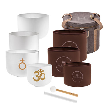 4 - piece Om Crystal Singing Bowl Set - 432 Hz White - Frosted Crystal Singing Bowl Set