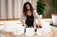 6 - piece Om Crystal Singing Bowl Set - 432 Hz White - Frosted Crystal Singing Bowl Set