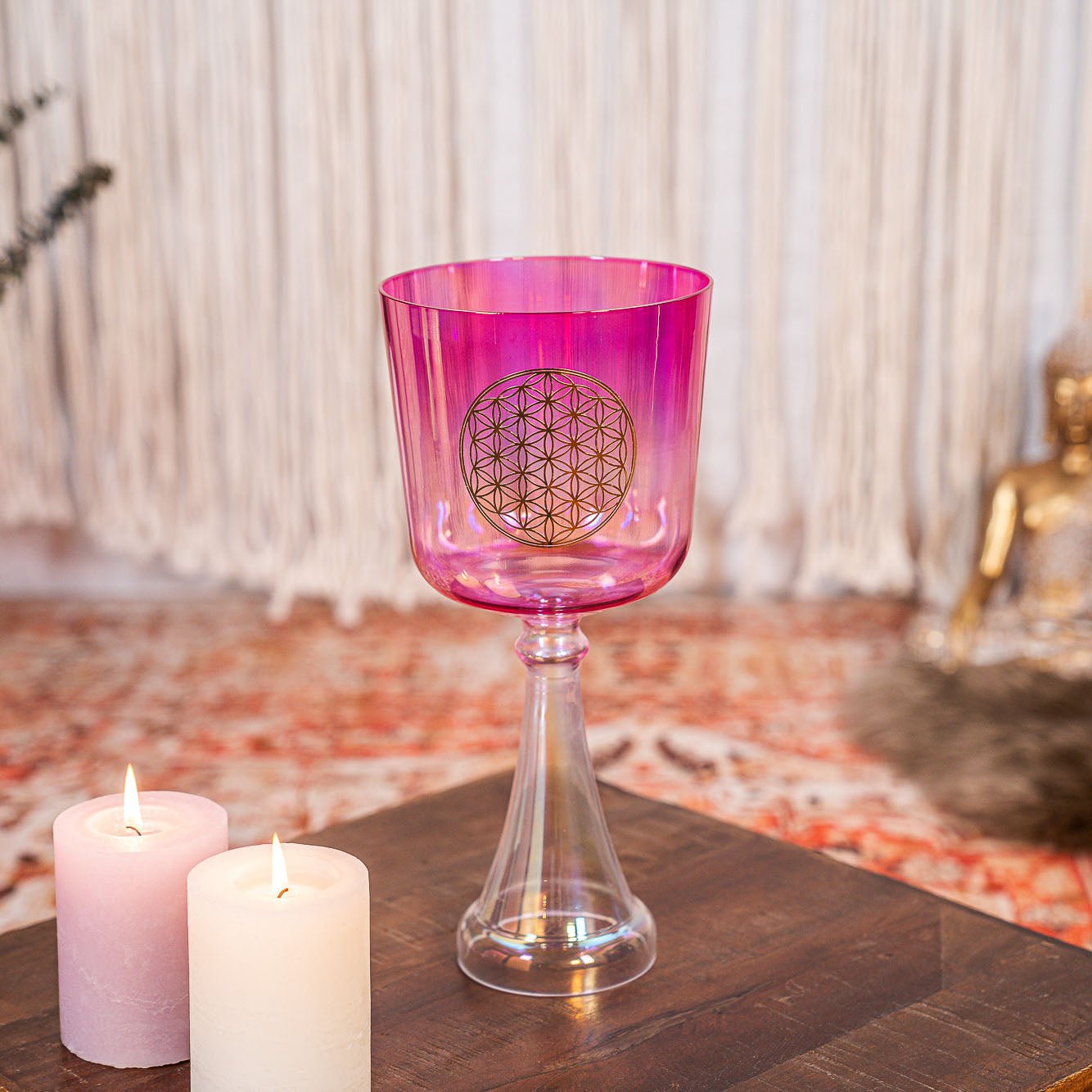 349.23 Hz Flower Of Life Crystal Singing Chalice 6" Note F3 - Heart Chakra - Crystal Singing Chalices