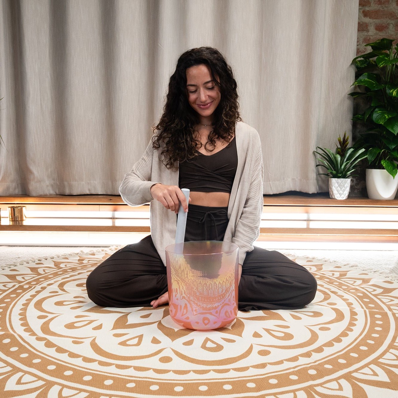 128 Hz Essence Crystal Singing Bowl / C3 - Light Rose Gold, Flower of Life - Essence Crystal Singing Bowl