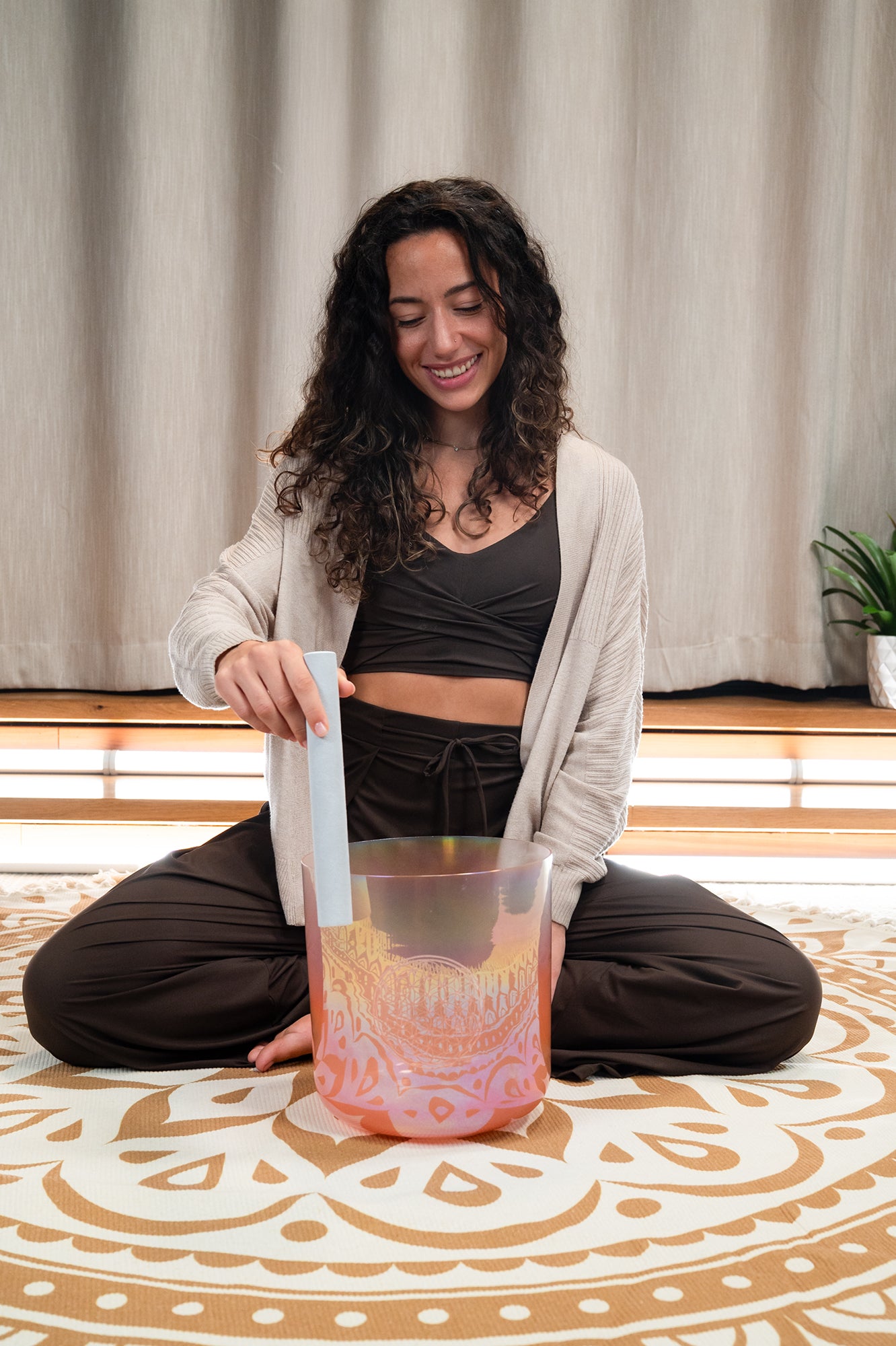 128 Hz Essence Crystal Singing Bowl / C3 - Light Rose Gold, Flower of Life - Essence Crystal Singing Bowl