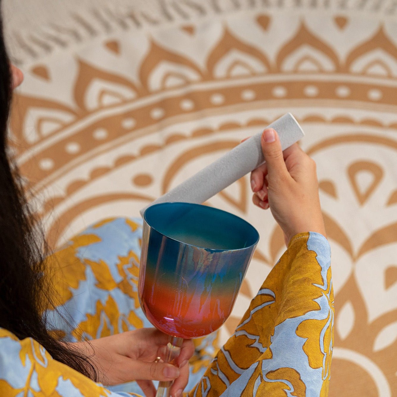 528 Hz Essence Solfeggio 4.5" Crystal Singing Bowl, C5(Mi) - Sunrise Blue - Essence Solfeggio Crystal Singing Bowl