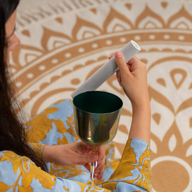 639 Hz Essence Solfeggio 4.25" Crystal Singing Bowl, D5(Fa) - Indigo Blue - Essence Solfeggio Crystal Singing Bowl