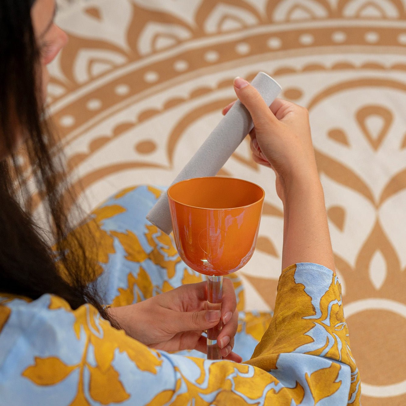 852 Hz Essence Solfeggio 3.75" Crystal Singing Bowl, G5 - Mango Mojito - Essence Solfeggio Crystal Singing Bowl