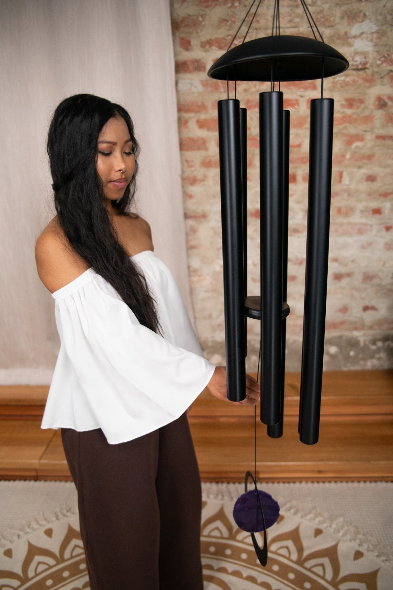 432 Hz Purple Agate Meditation Chime 50"/128 cm, A Major - Black - Wind Chimes