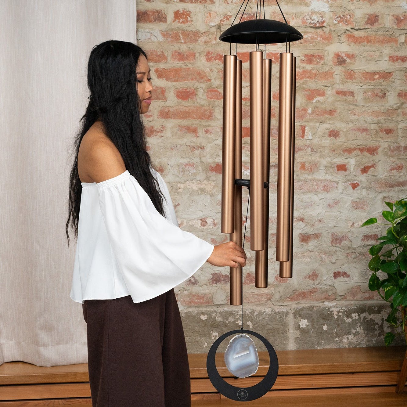 432 Hz Grey Agate Meditation Chime 50"/128 cm, A Major - Bronze - Wind Chimes