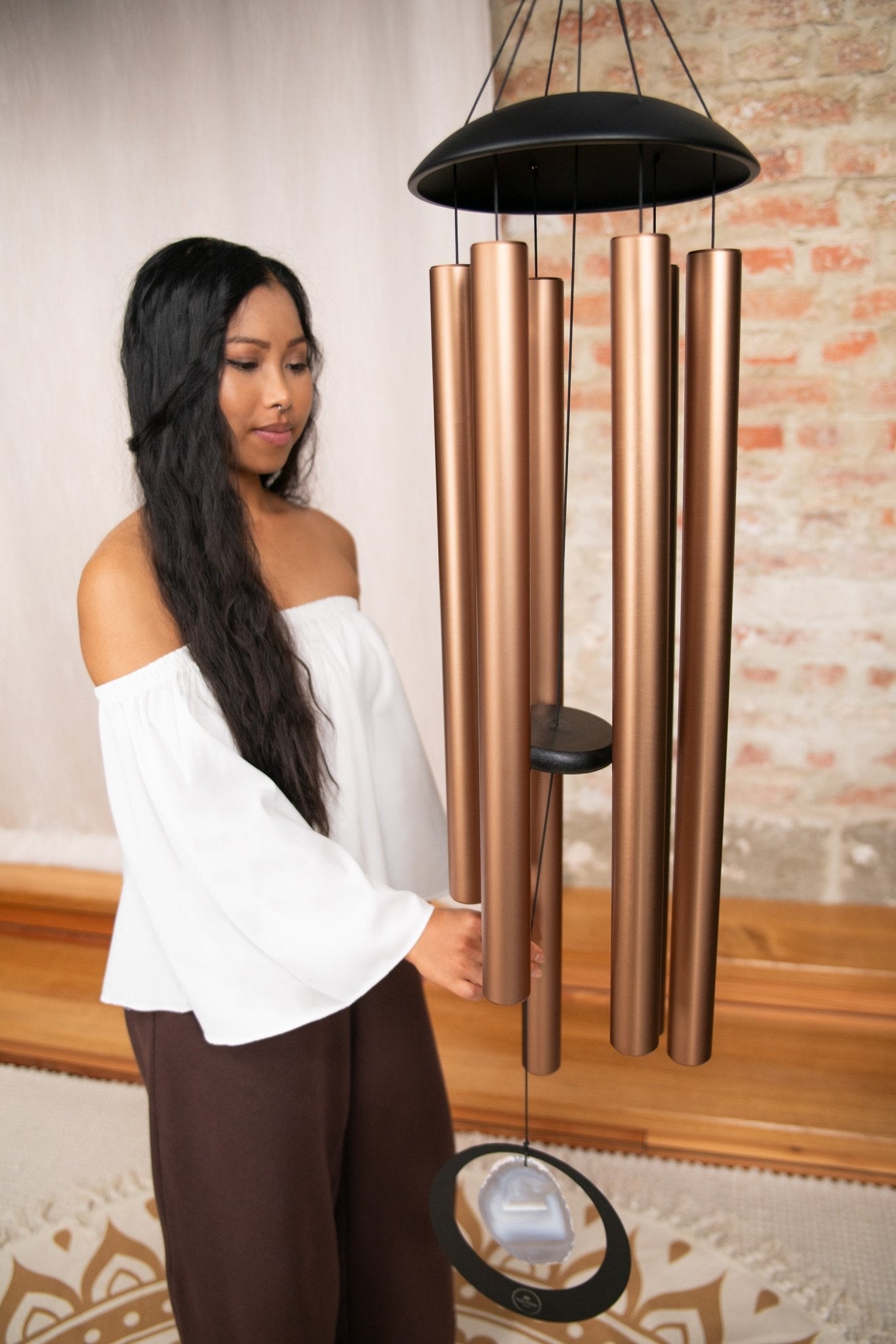 432 Hz Grey Agate Meditation Chime 50"/128 cm, A Major - Bronze - Wind Chimes