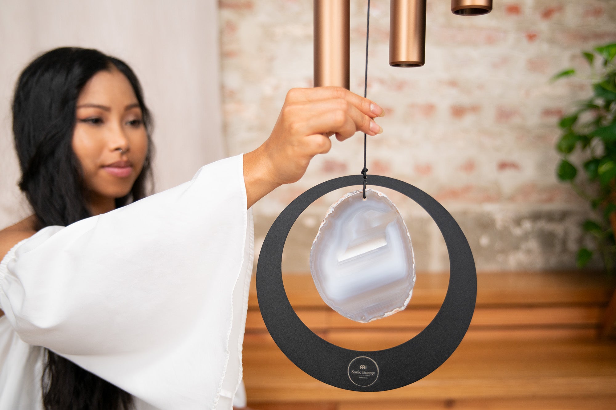 432 Hz Grey Agate Meditation Chime 50"/128 cm, A Major - Bronze - Wind Chimes