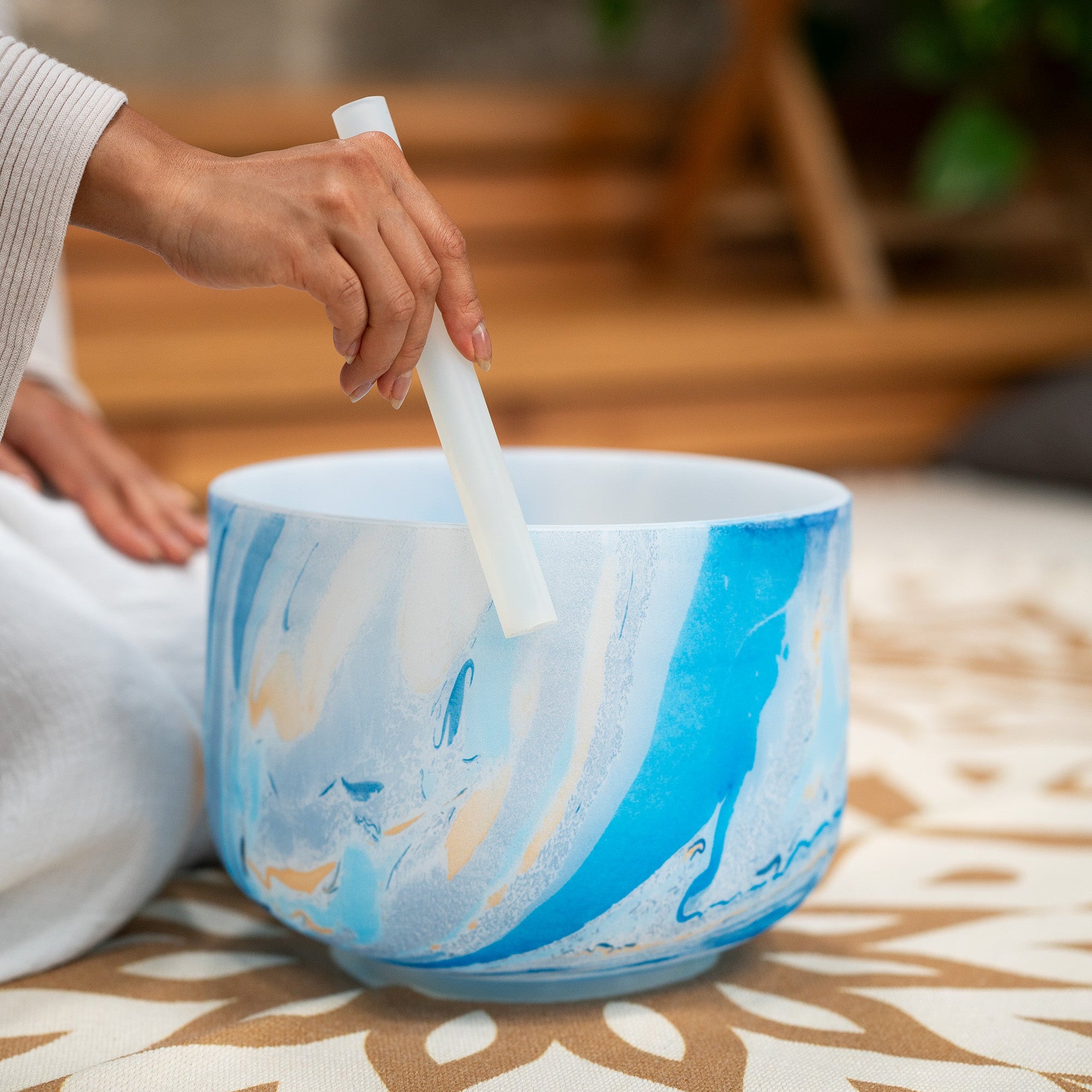 432 Hz 10" Indigo Marble Crystal Singing Bowl, Note A4 Third Eye