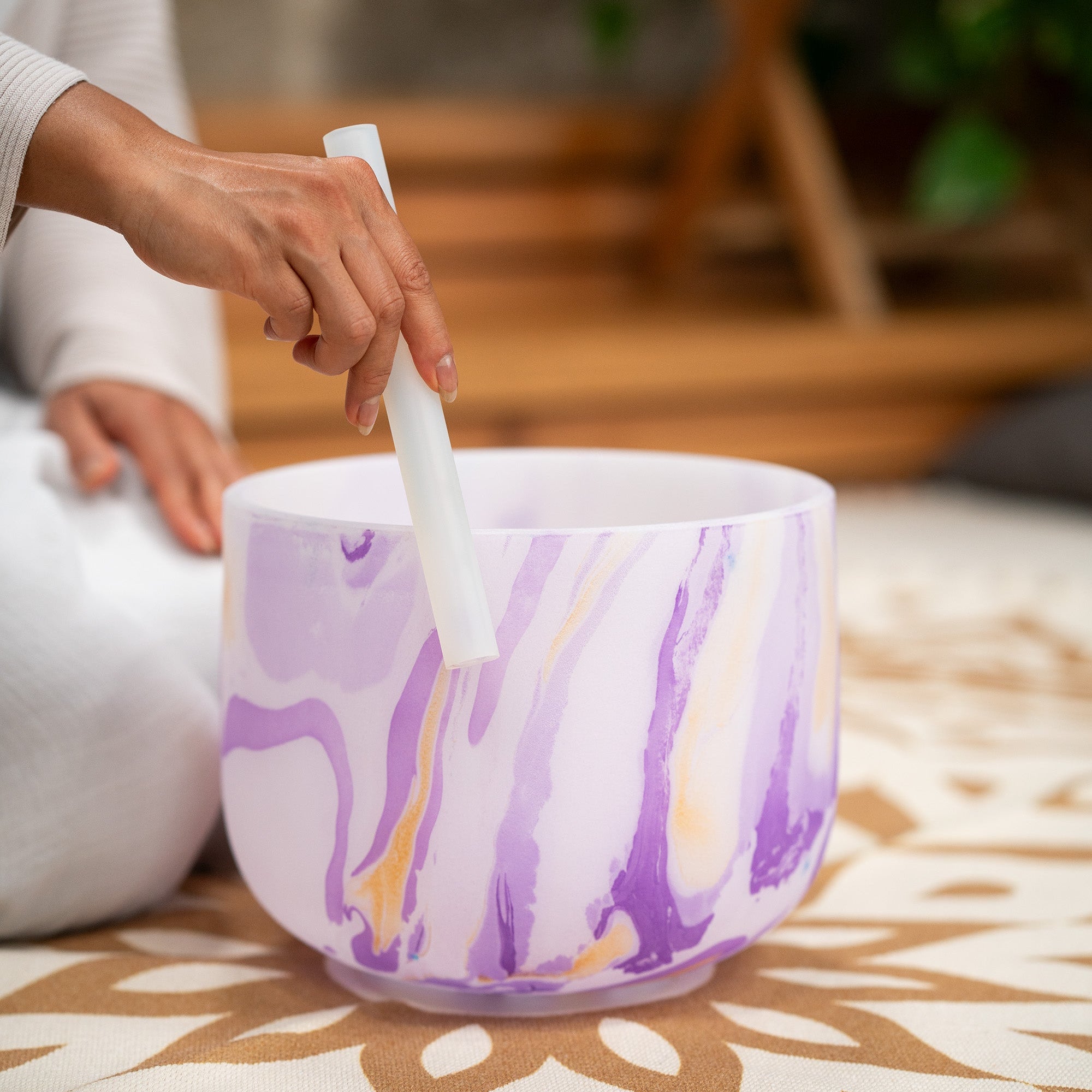 432 Hz 10" Purple Marble Crystal Singing Bowl, Note B4 Crown Chakra