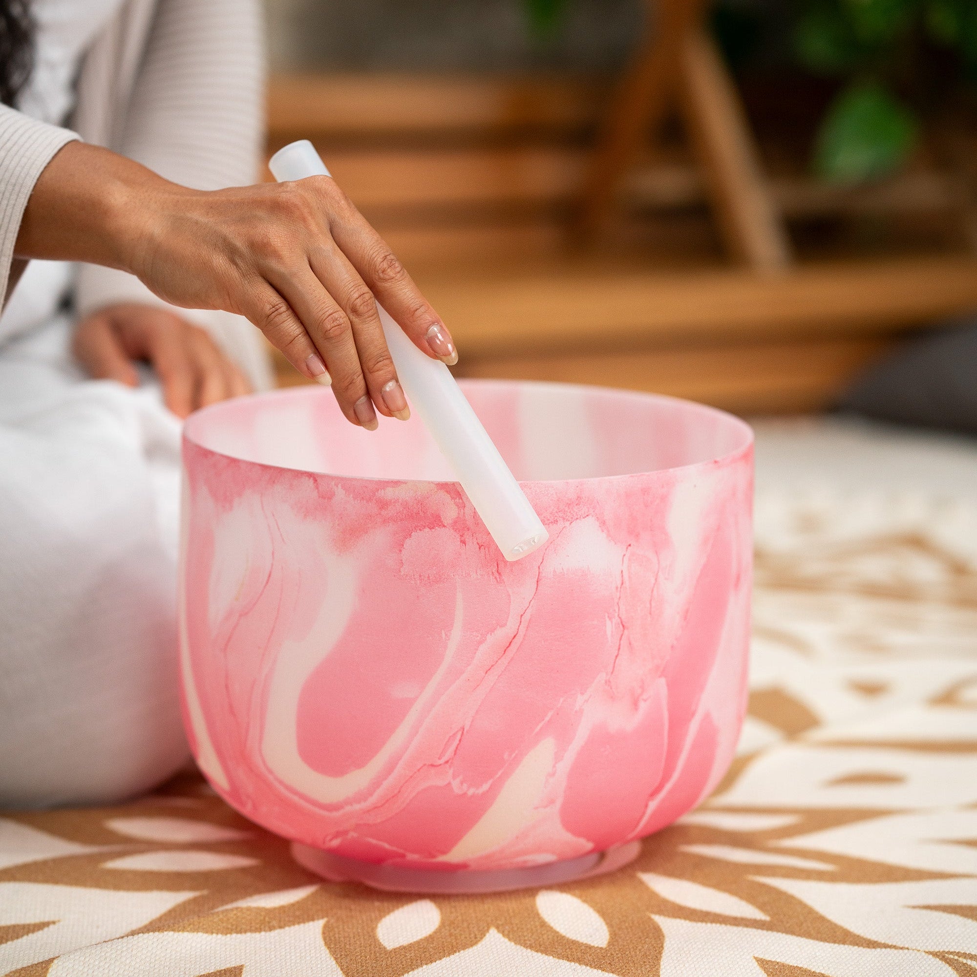 432 Hz 10" Red Marble Crystal Singing Bowl, Note C4 Root Chakra