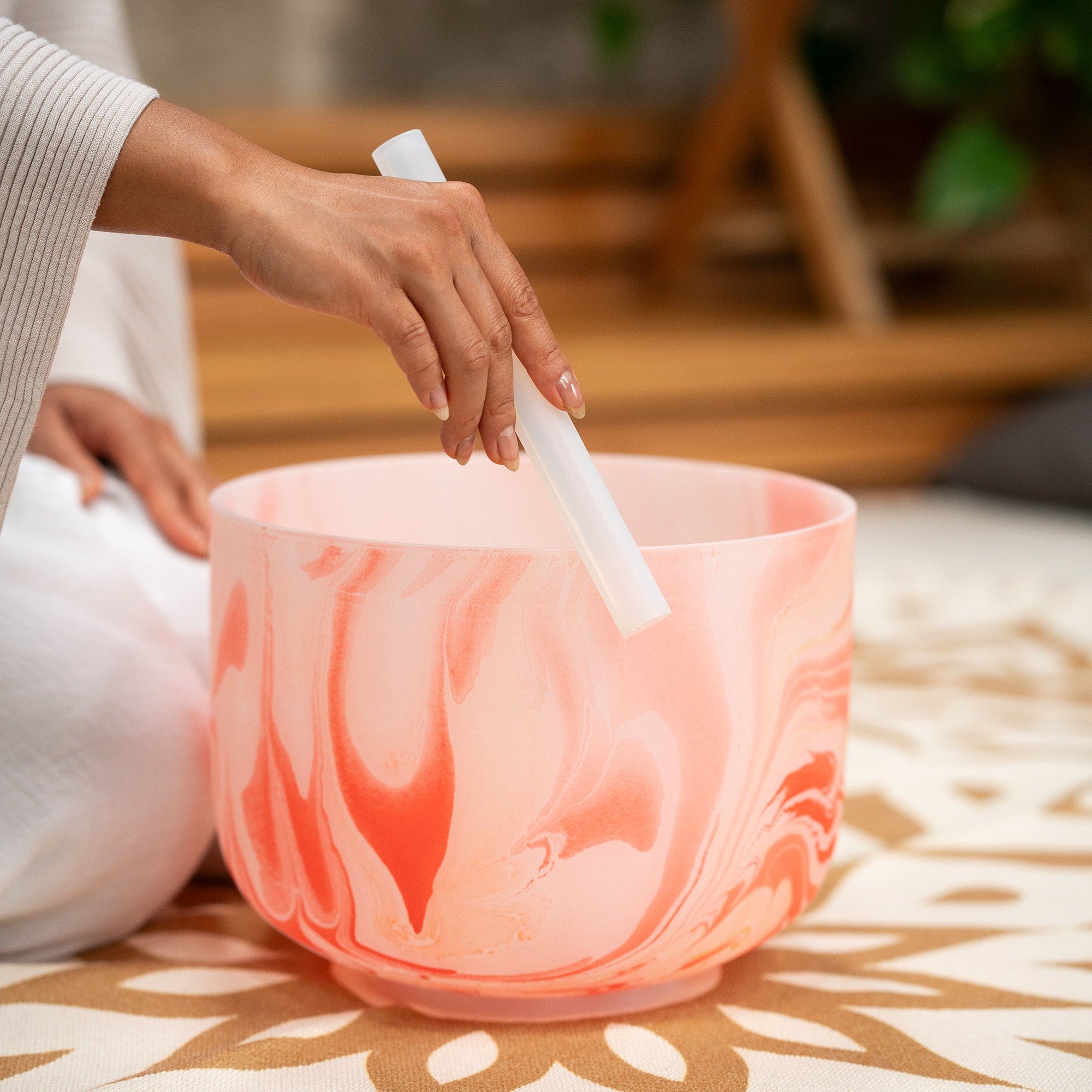 432 Hz 10" Orange Marble Crystal Singing Bowl, Note D4 Sacral Chakra