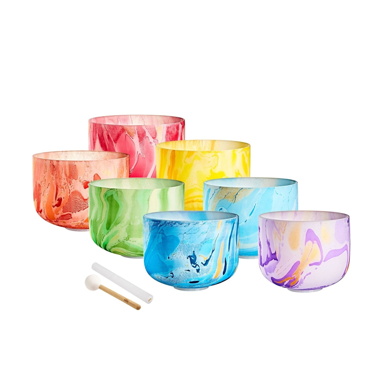 432 Hz Multi Color Marble Crystal Singing Bowls Chakra Set of 7 - Crystal Singing Bowl Set