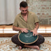 Large Octave Steel Tongue Drum, F Minor, 9 Notes, Engraved Dark Green, 16" - Octave Steel Tongue Drum