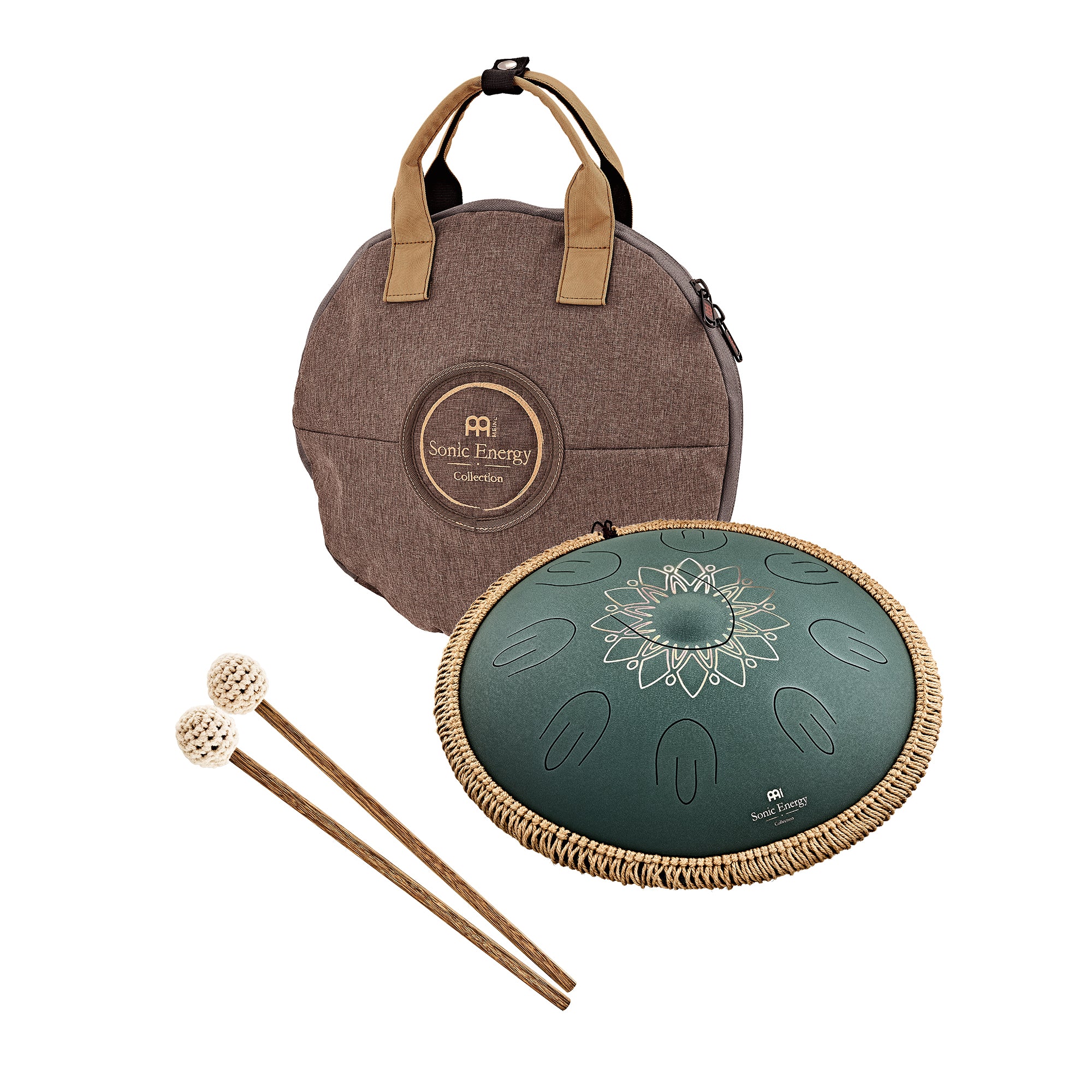 Large Octave Steel Tongue Drum, F Minor, 9 Notes, Engraved Dark Green, 16" - Octave Steel Tongue Drum