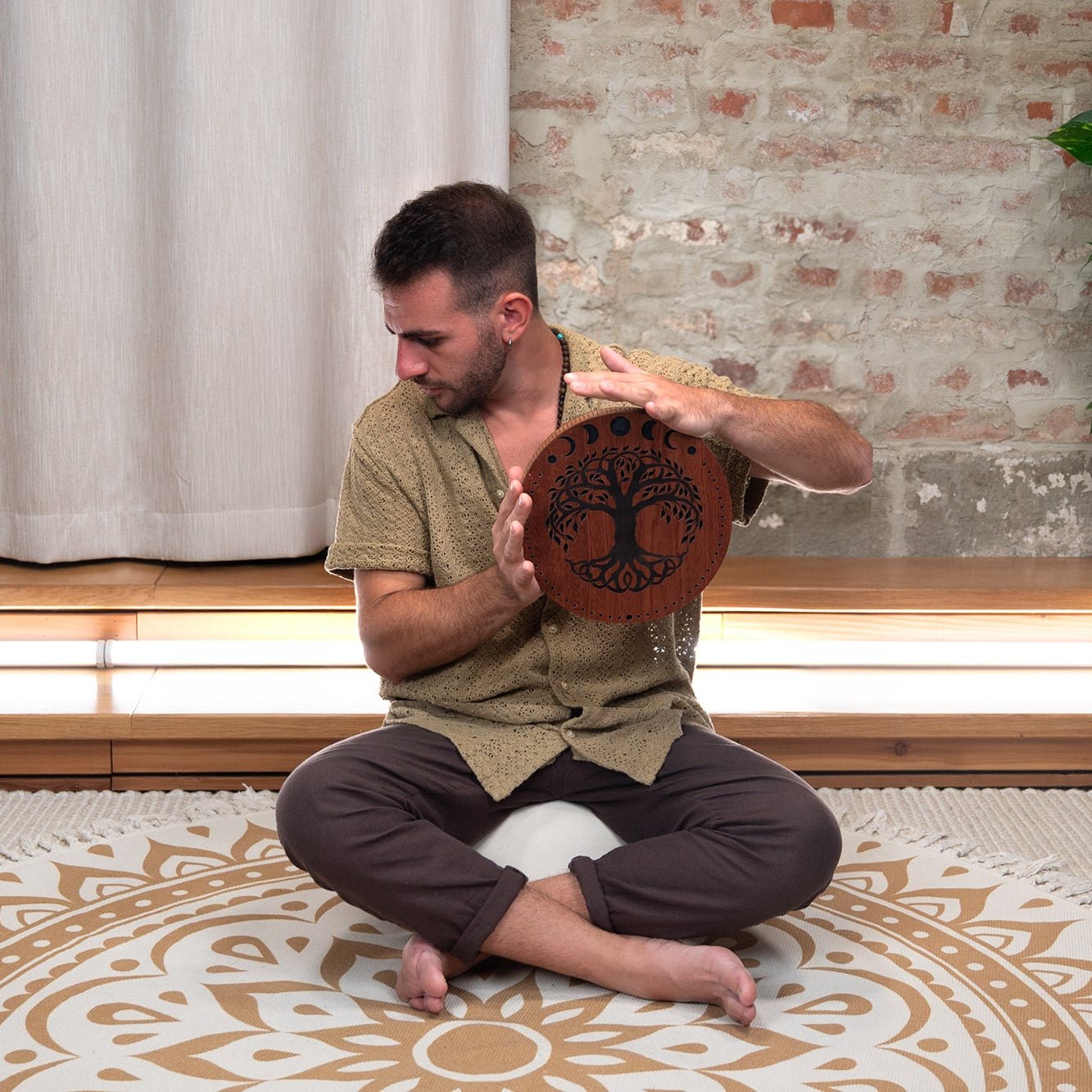 Rain Disk - Ocean Sound / Moon Phases & Tree of Life Carving - Rainmaker