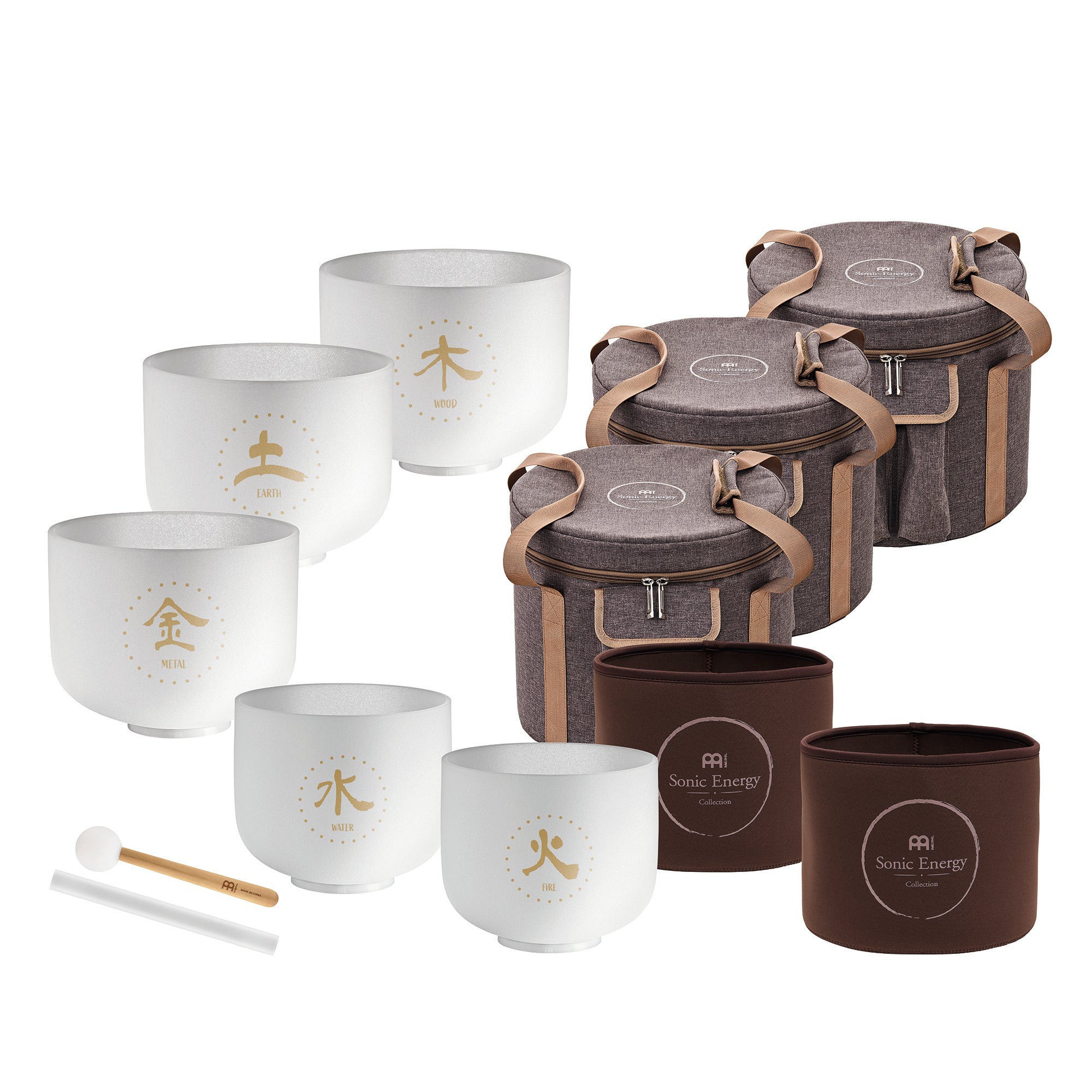 5-piece TCM Crystal Singing Bowl Elements Set - TCM Crystal Singing Bowl Set
