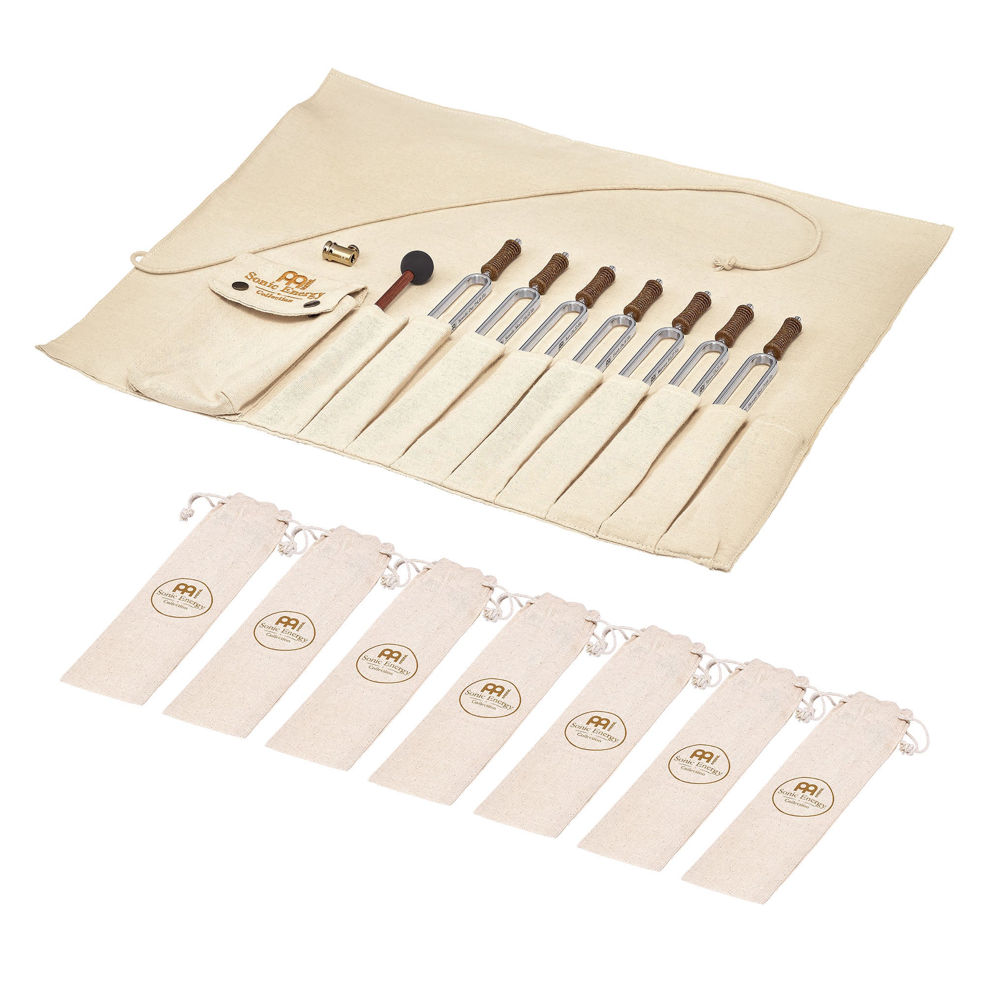 7 Tuning Fork Chakra Set with Rollup Bag & Tuning Fork Vibration Foot - Standard - Standard Tuning Fork Set