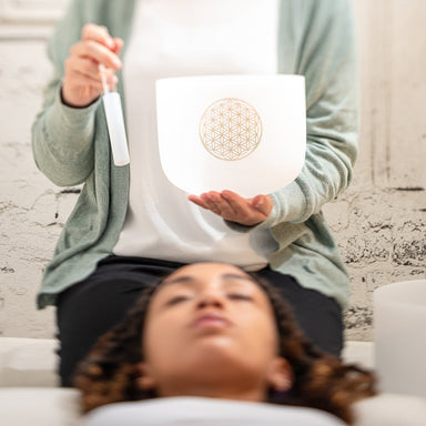 432 Hz Flower of Life 8" Quartz Crystal Singing Bowl C# - Flower Of Life Crystal Singing Bowl