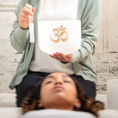 432 Hz OM (Aum) 8" Quartz Crystal Singing Bowl C# - OM Crystal Singing Bowl