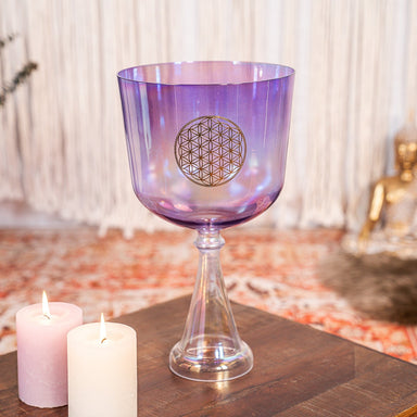 174.61 Hz Flower Of Life Crystal Singing Chalice 8" Note F3 - Heart Chakra - Crystal Singing Chalices