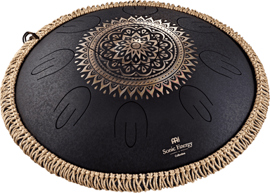 16" Octave Steel Tongue Drum, D Kurd, Black, Engraved floral design - Percussion