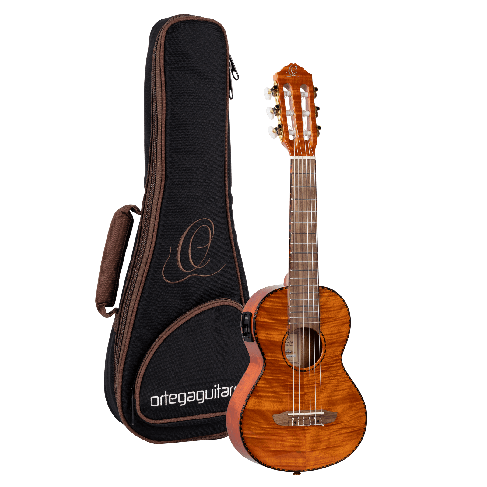 backpacking mini guitar Ortega Guitars RGLE18FMH Mini/Travel Series A/E Guitarlele